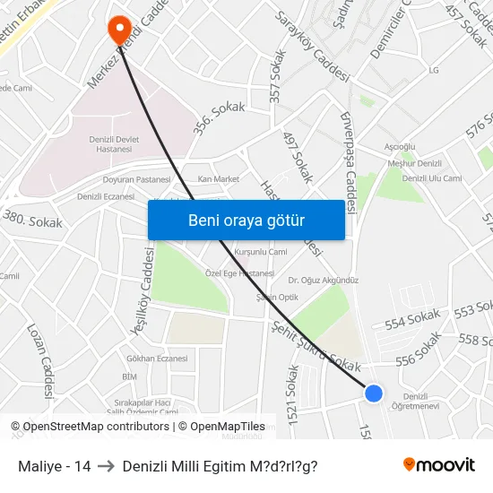 Maliye - 14 to Denizli Milli Egitim M?d?rl?g? map