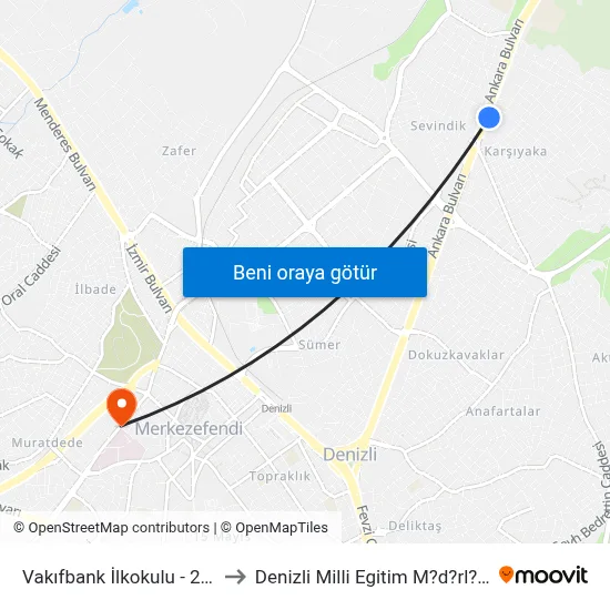 Vakıfbank İlkokulu - 296 to Denizli Milli Egitim M?d?rl?g? map