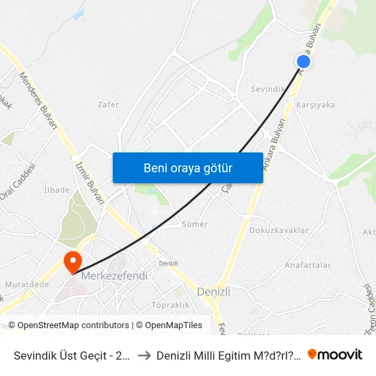 Sevindik Üst Geçit - 297 to Denizli Milli Egitim M?d?rl?g? map