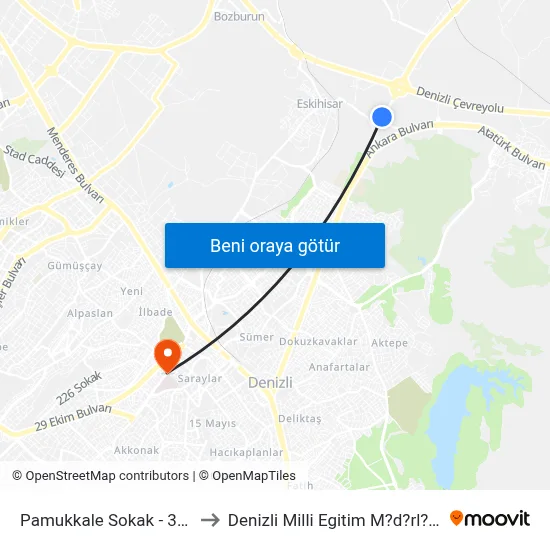 Pamukkale Sokak - 329 to Denizli Milli Egitim M?d?rl?g? map