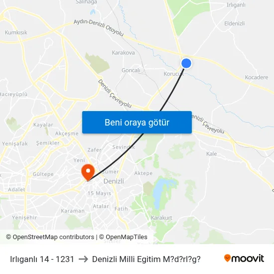 Irlıganlı 14 - 1231 to Denizli Milli Egitim M?d?rl?g? map