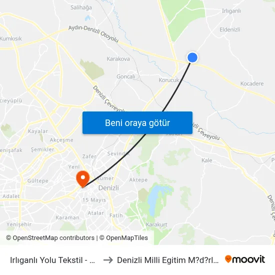 Irlıganlı Yolu Tekstil - 894 to Denizli Milli Egitim M?d?rl?g? map