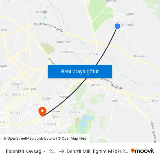 Eldenizli Kavşağı - 1235 to Denizli Milli Egitim M?d?rl?g? map