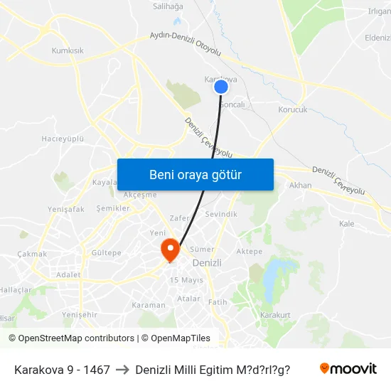 Karakova 9 - 1467 to Denizli Milli Egitim M?d?rl?g? map