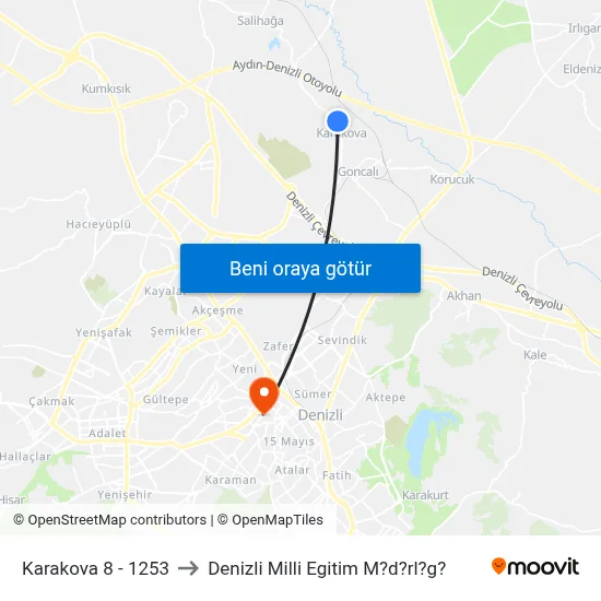 Karakova 8 - 1253 to Denizli Milli Egitim M?d?rl?g? map