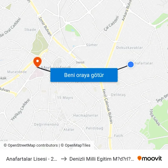 Anafartalar Lisesi - 280 to Denizli Milli Egitim M?d?rl?g? map