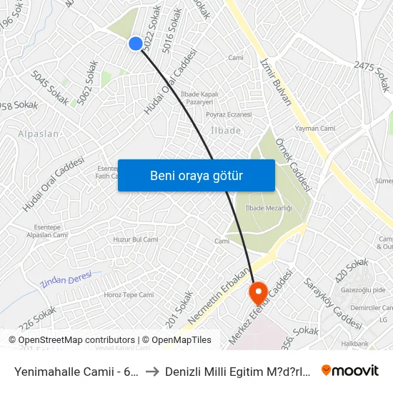Yenimahalle Camii - 673 to Denizli Milli Egitim M?d?rl?g? map