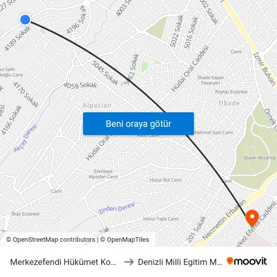 Merkezefendi Hükümet Konağı - 1220 to Denizli Milli Egitim M?d?rl?g? map
