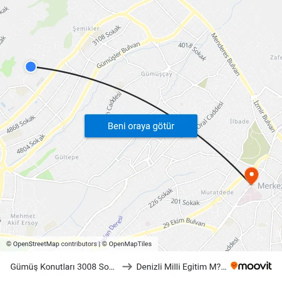 Gümüş Konutları 3008 Sokak - 654 to Denizli Milli Egitim M?d?rl?g? map