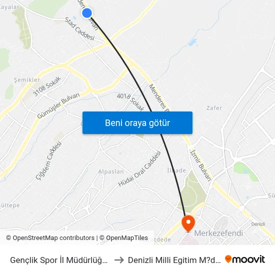 Gençlik Spor İl Müdürlüğü - 636 to Denizli Milli Egitim M?d?rl?g? map