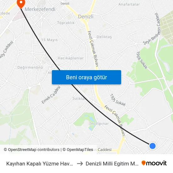 Kayıhan Yüzme Havuzu - 1432 to Denizli Milli Egitim M?d?rl?g? map