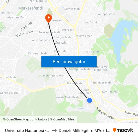 Üniversite Hastanesi - 95 to Denizli Milli Egitim M?d?rl?g? map