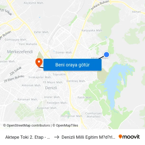 Aktepe Toki 2. Etap - 272 to Denizli Milli Egitim M?d?rl?g? map
