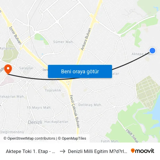 Aktepe Toki 1. Etap - 271 to Denizli Milli Egitim M?d?rl?g? map