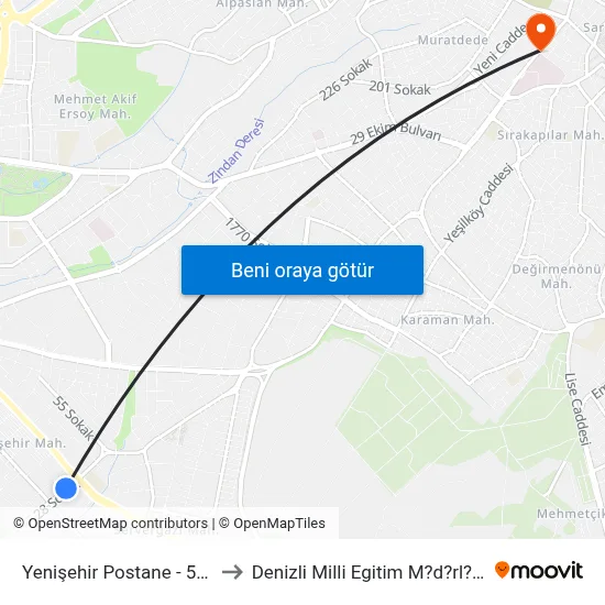 Yenişehir Postane - 567 to Denizli Milli Egitim M?d?rl?g? map