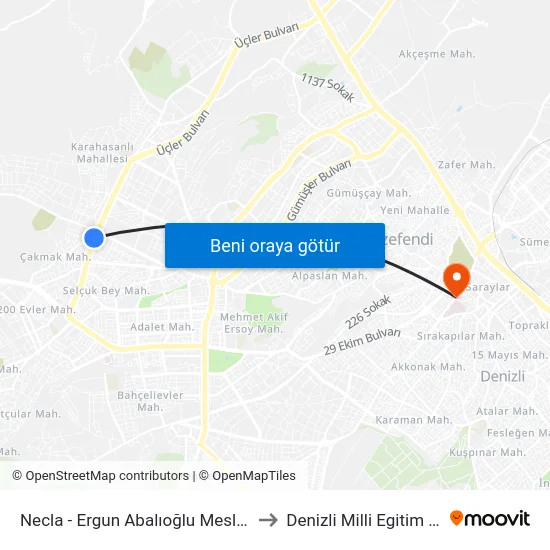Necla - Ergun Abalıoğlu Meslek Lisesi - 506 to Denizli Milli Egitim M?d?rl?g? map