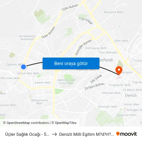 Üçler Sağlık Ocağı - 523 to Denizli Milli Egitim M?d?rl?g? map