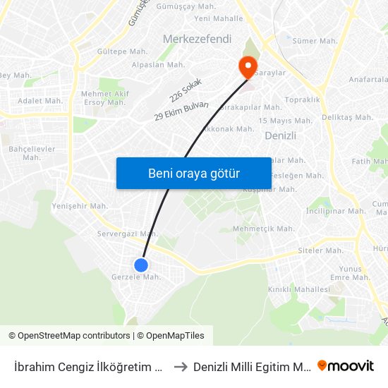 İbrahim Cengiz İlköğretim Okulu - 594 to Denizli Milli Egitim M?d?rl?g? map