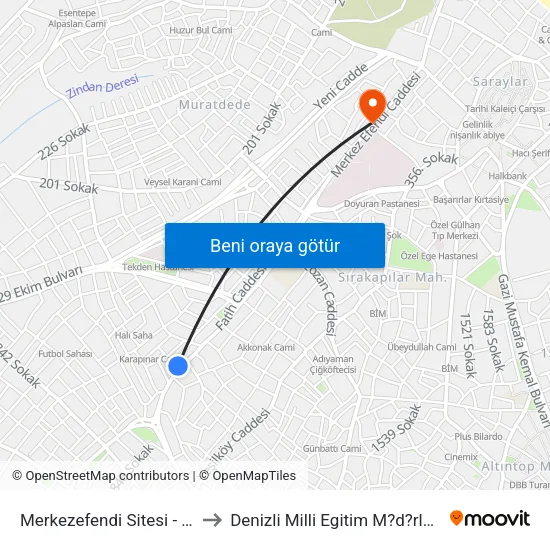 Merkezefendi Sitesi - 44 to Denizli Milli Egitim M?d?rl?g? map