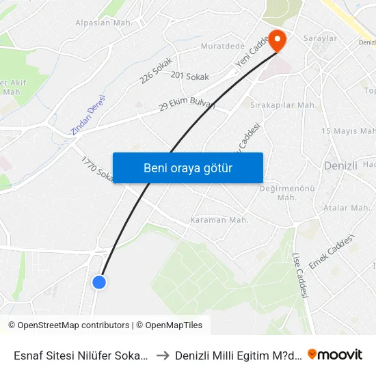 Esnaf Sitesi Nilüfer Sokak - 810 to Denizli Milli Egitim M?d?rl?g? map