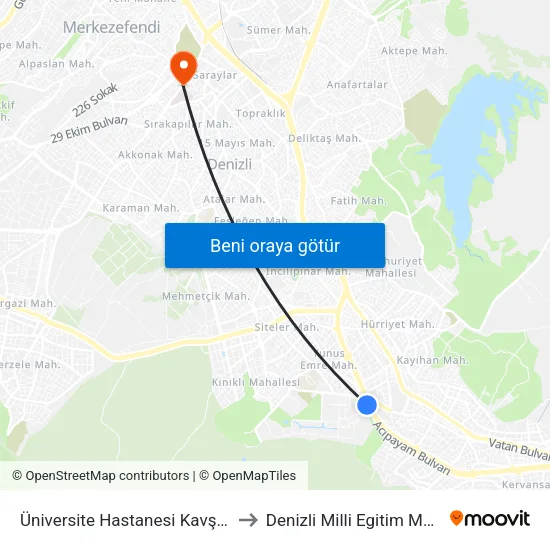 Üniversite Hastanesi Kavşağı - 145 to Denizli Milli Egitim M?d?rl?g? map