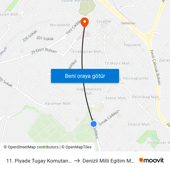 11. Piyade Tugay Komutanlığı - 122 to Denizli Milli Egitim M?d?rl?g? map