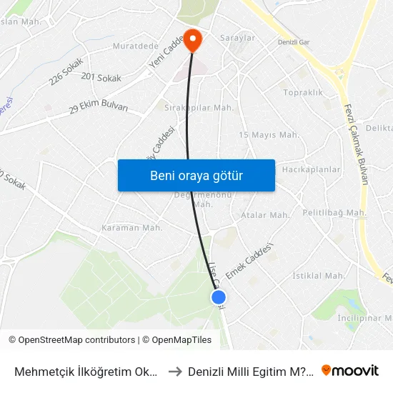 Mehmetçik İlköğretim Okulu - 778 to Denizli Milli Egitim M?d?rl?g? map