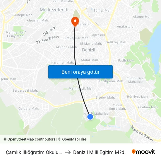 Çamlık İlköğretim Okulu - 127 to Denizli Milli Egitim M?d?rl?g? map