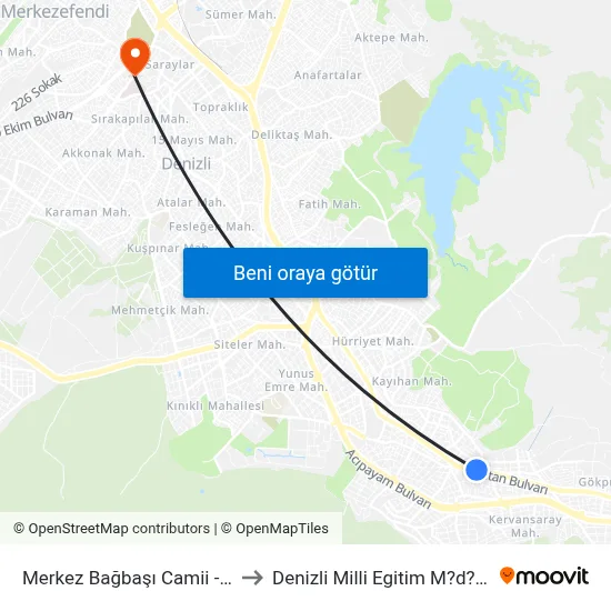 Merkez Bağbaşı Camii - 200 to Denizli Milli Egitim M?d?rl?g? map