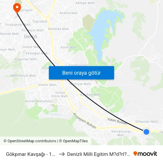 Gökpınar Kavşağı - 166 to Denizli Milli Egitim M?d?rl?g? map