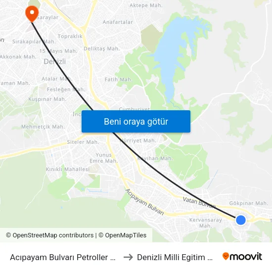 Acıpayam Bulvarı Petroller Durağı - 167 to Denizli Milli Egitim M?d?rl?g? map