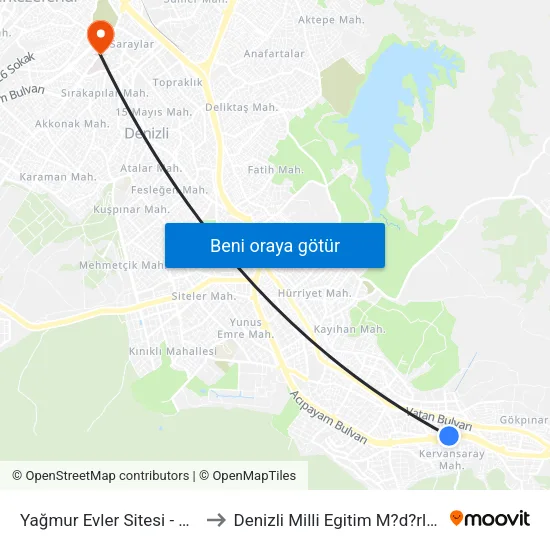 Yeniyol Soylu Sitesi - 160 to Denizli Milli Egitim M?d?rl?g? map