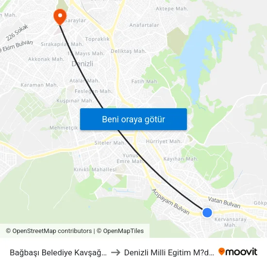 Bölge Adliye Yeniyol - 156 to Denizli Milli Egitim M?d?rl?g? map
