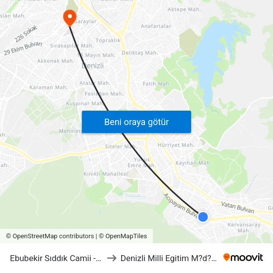 Ebubekir Sıddık Camii - 153 to Denizli Milli Egitim M?d?rl?g? map