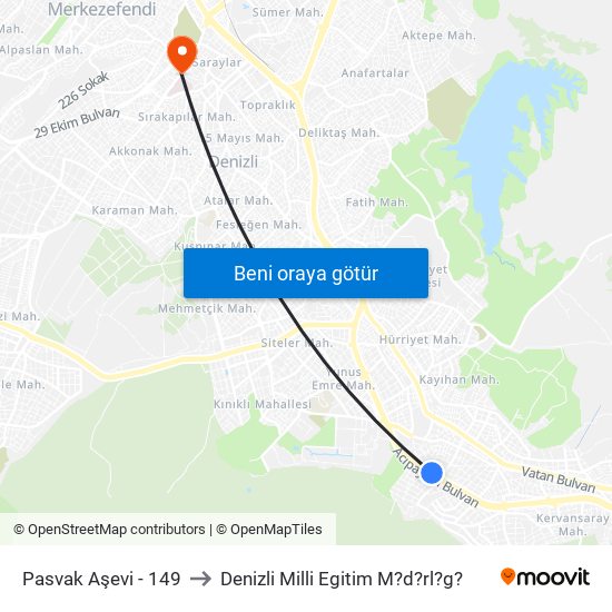 Pasvak Aşevi - 149 to Denizli Milli Egitim M?d?rl?g? map