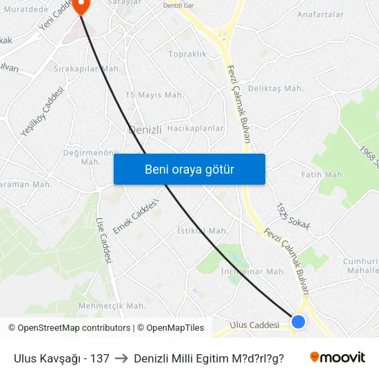 Ulus Kavşağı - 137 to Denizli Milli Egitim M?d?rl?g? map