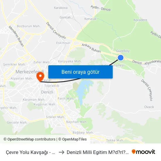 Çevre Yolu Kavşak - 69 to Denizli Milli Egitim M?d?rl?g? map