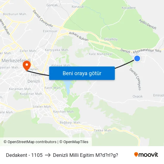 Dedakent - 1105 to Denizli Milli Egitim M?d?rl?g? map