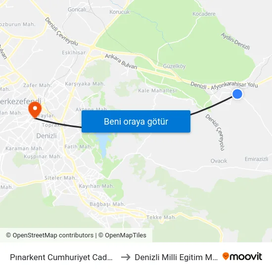 Pınarkent Cumhuriyet Caddesi - 1102 to Denizli Milli Egitim M?d?rl?g? map