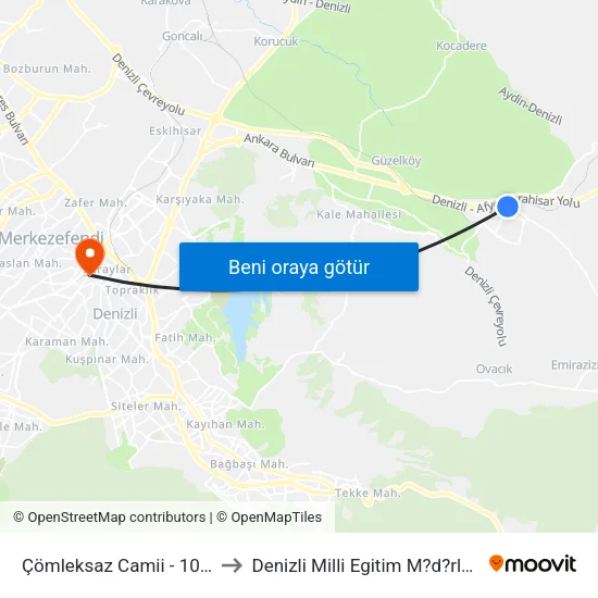 Çömleksaz Camii - 1097 to Denizli Milli Egitim M?d?rl?g? map