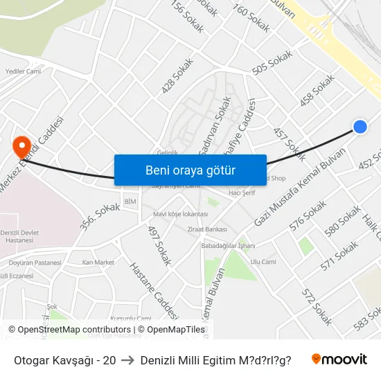 Otogar Kavşağı - 20 to Denizli Milli Egitim M?d?rl?g? map