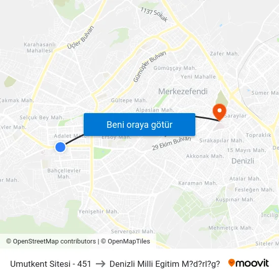 Umutkent Sitesi - 451 to Denizli Milli Egitim M?d?rl?g? map