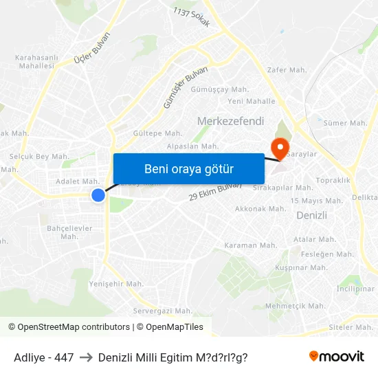 Adliye - 447 to Denizli Milli Egitim M?d?rl?g? map
