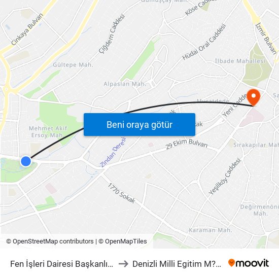 Fen İşleri Dairesi Başkanlığı - 444 to Denizli Milli Egitim M?d?rl?g? map