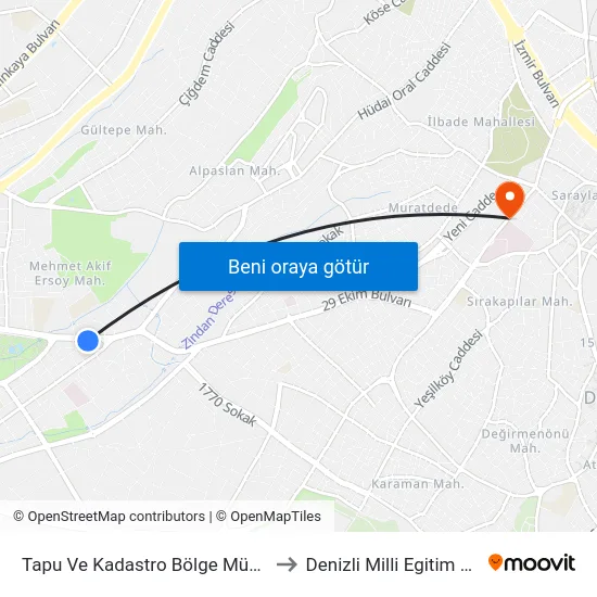 Tapu Ve Kadastro Bölge Müdürlüğü - 409 to Denizli Milli Egitim M?d?rl?g? map