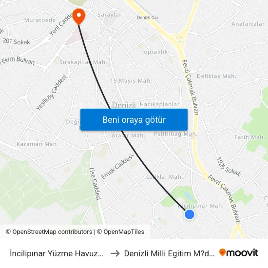 İncilipınar Yüzme Havuzu - 761 to Denizli Milli Egitim M?d?rl?g? map