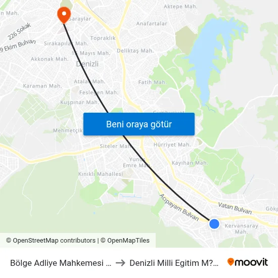 Bölge Adliye Mahkemesi - 1380 to Denizli Milli Egitim M?d?rl?g? map