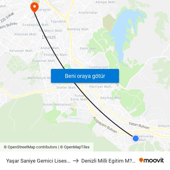Yaşar Saniye Gemici Lisesi - 1381 to Denizli Milli Egitim M?d?rl?g? map