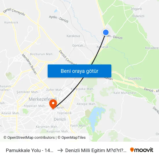 Pamukkale Yolu - 1413 to Denizli Milli Egitim M?d?rl?g? map