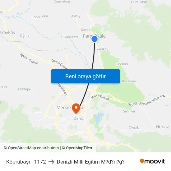 Köprübaşı - 1172 to Denizli Milli Egitim M?d?rl?g? map